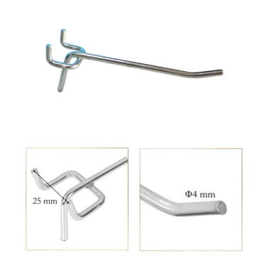 Кука за перфо гръб с дължина 10 см хром