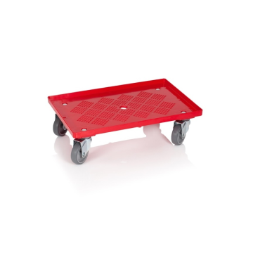 Транспортна количка с колела без стопер за транспорт на каси 600×400 мм, червена