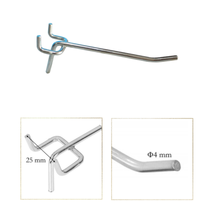 Кука за перфо гръб с дължина 15 см хром