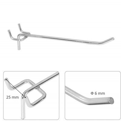 Кука за перфо гръб с дължина 30 см, хром