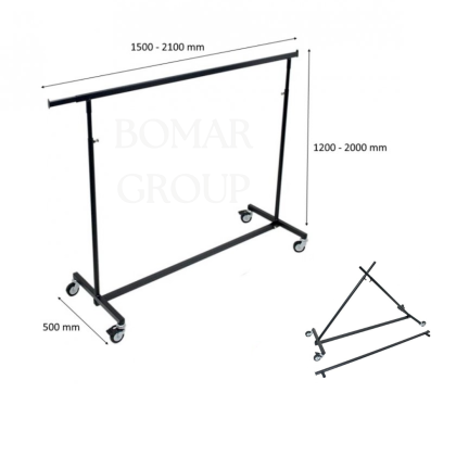 Сгъваем щендер с регулиране, черен мат, L1500–2100 × 500 × H1200–2000 мм